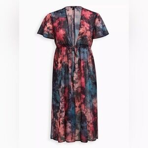 Torrid Textured Chiffon Kimono, Multi Tie Dye, Size 2 (2X 18-20)